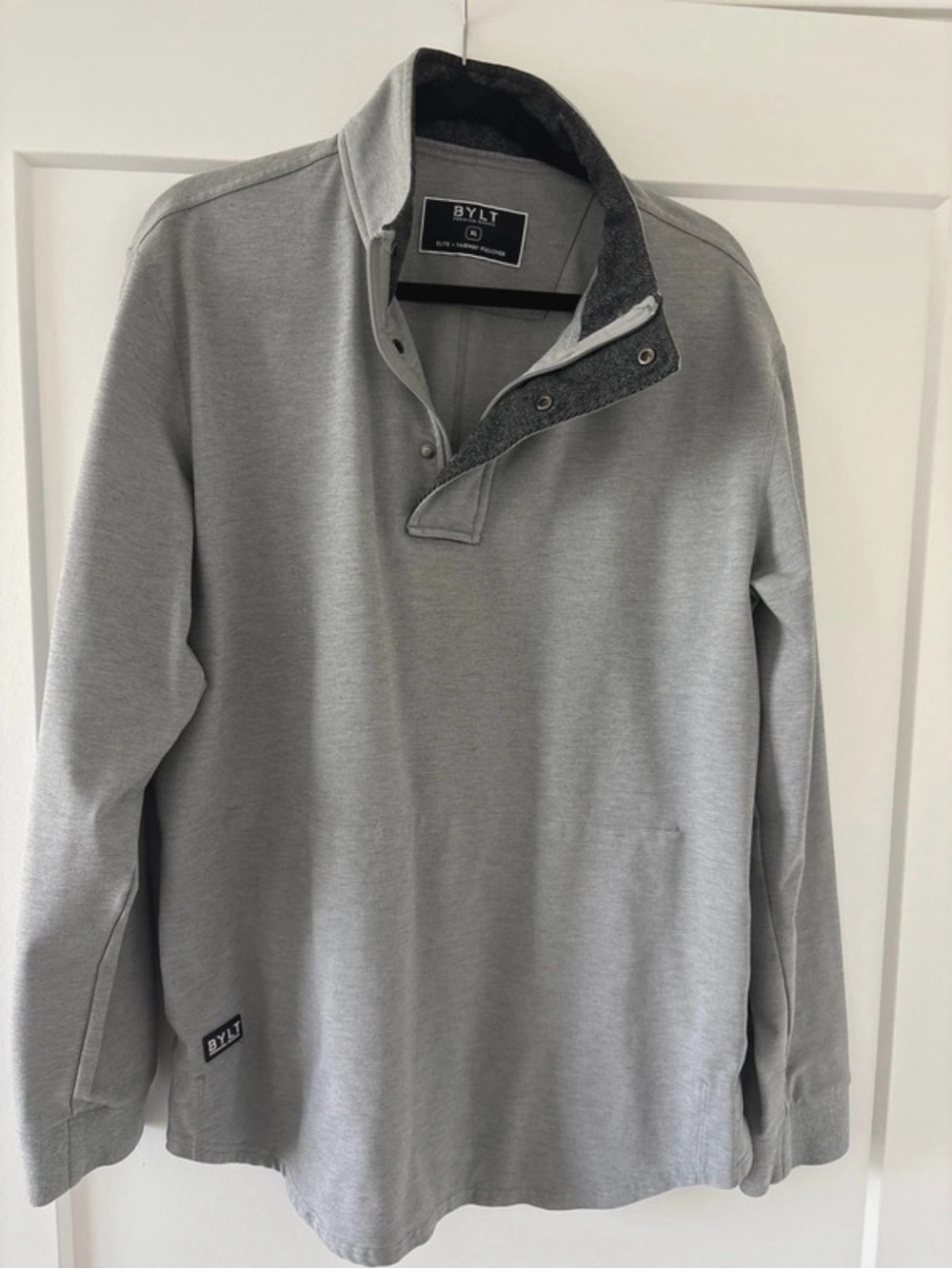 Bylt Heather Gray Snap-Front Pullover Sweater